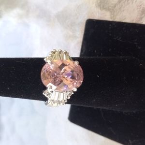 925 Sterling Silver Pink Sapphire Crystal Ring Size 5